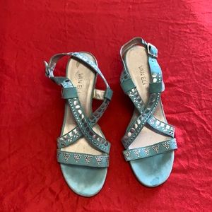 Aqua Blue Wedge sandal with flat brush studs